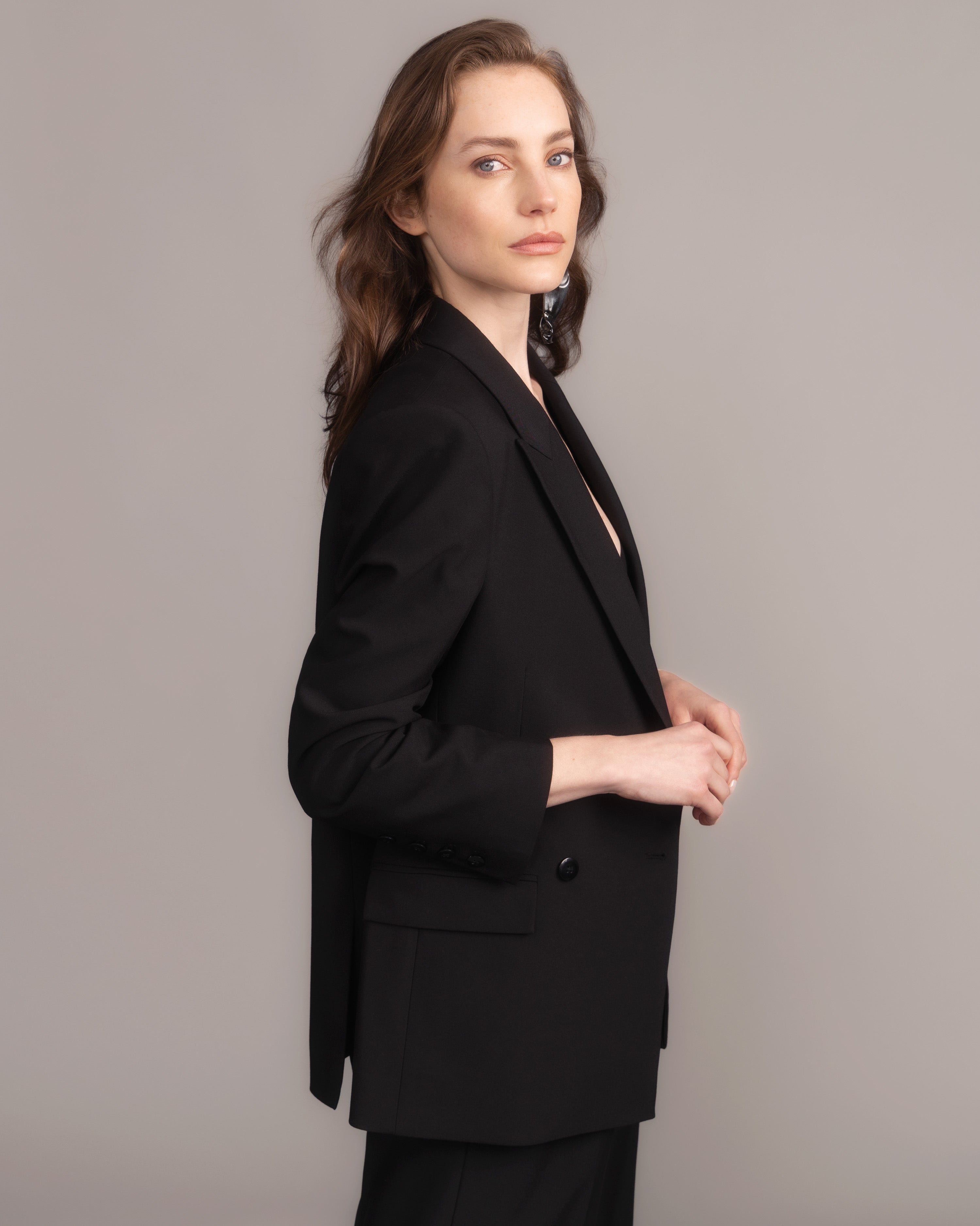 Gabardine Oversized Double-Breasted Blazer