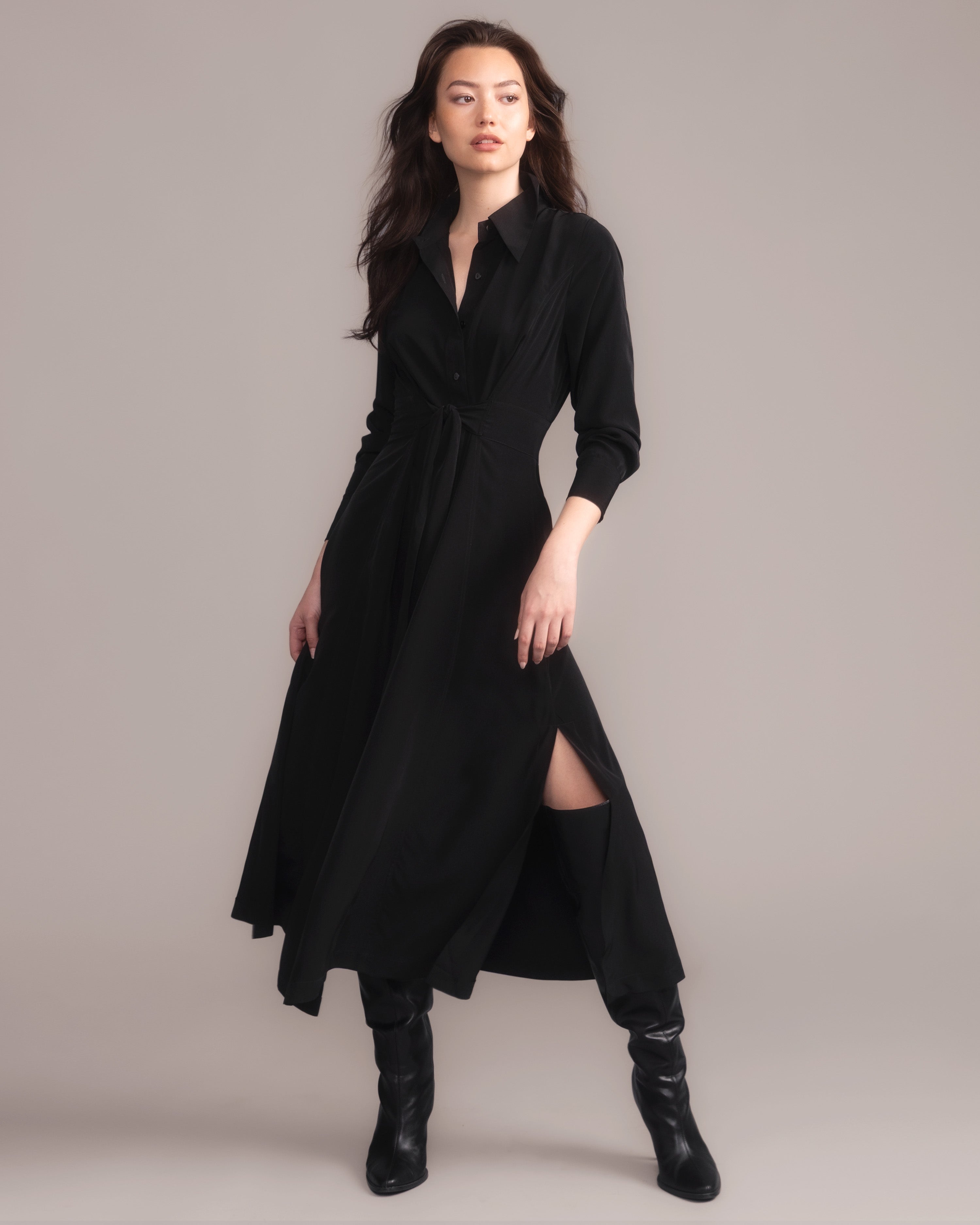 Crepe Maxi Shirt Dress