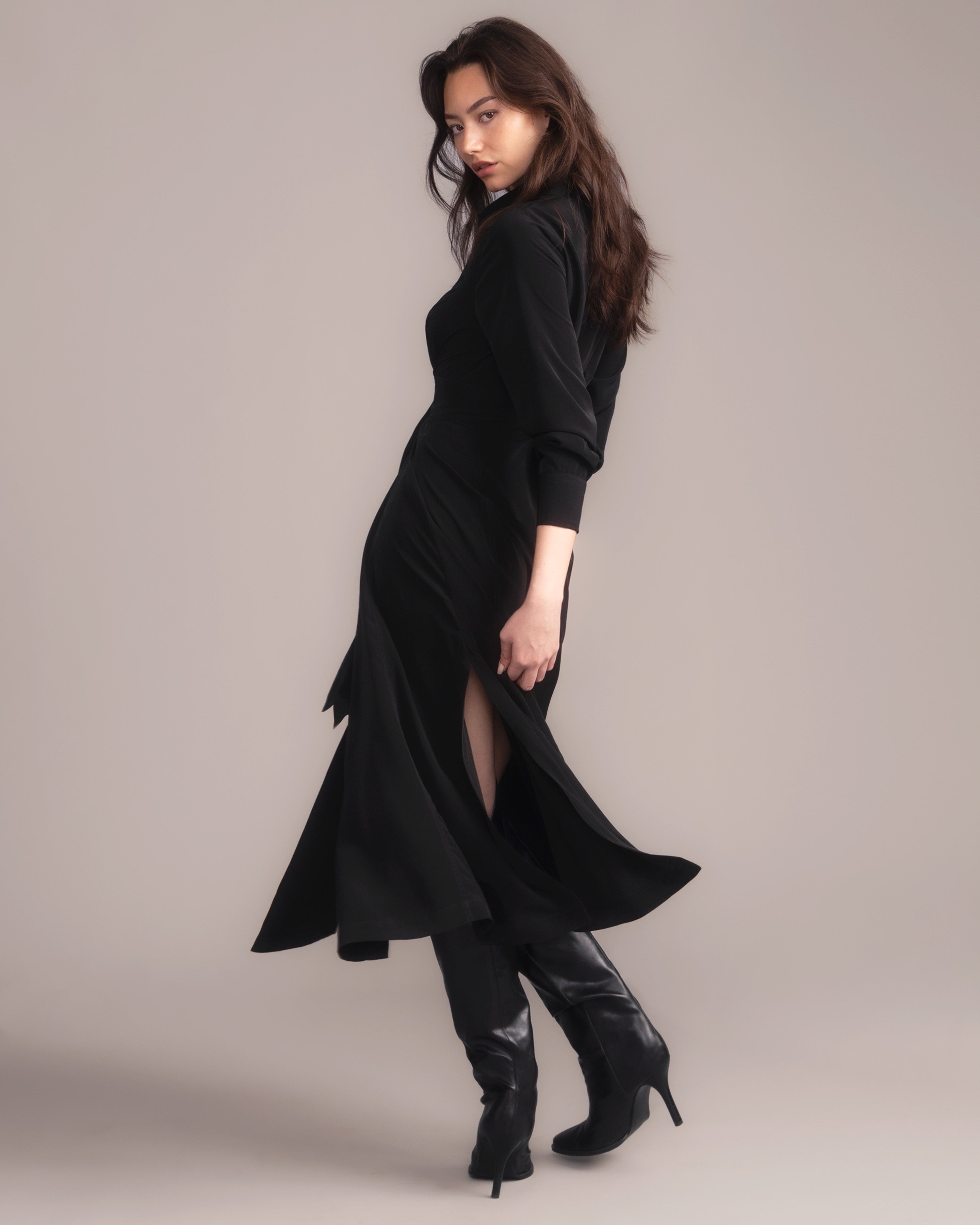 Crepe Maxi Shirt Dress