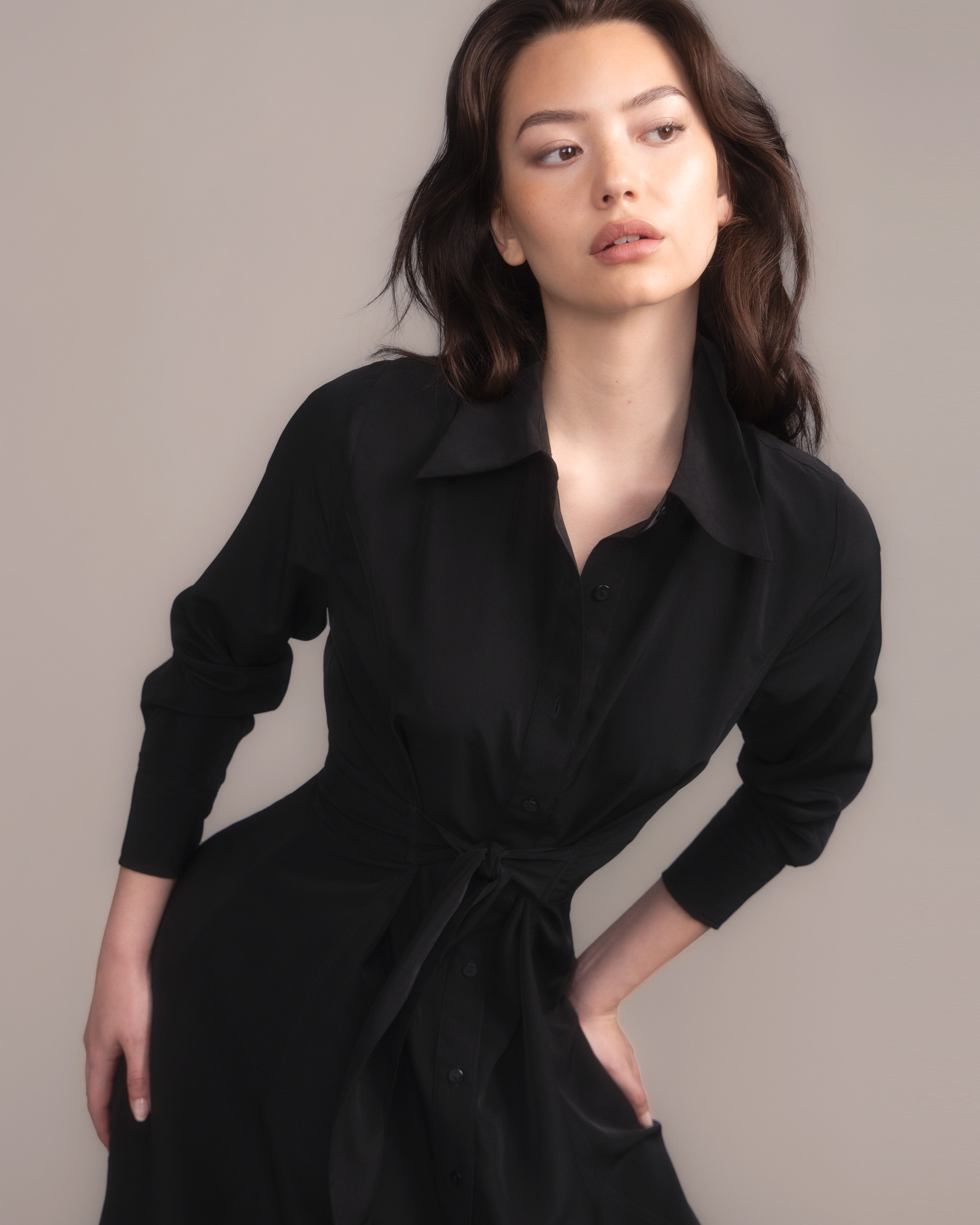 Crepe Maxi Shirt Dress