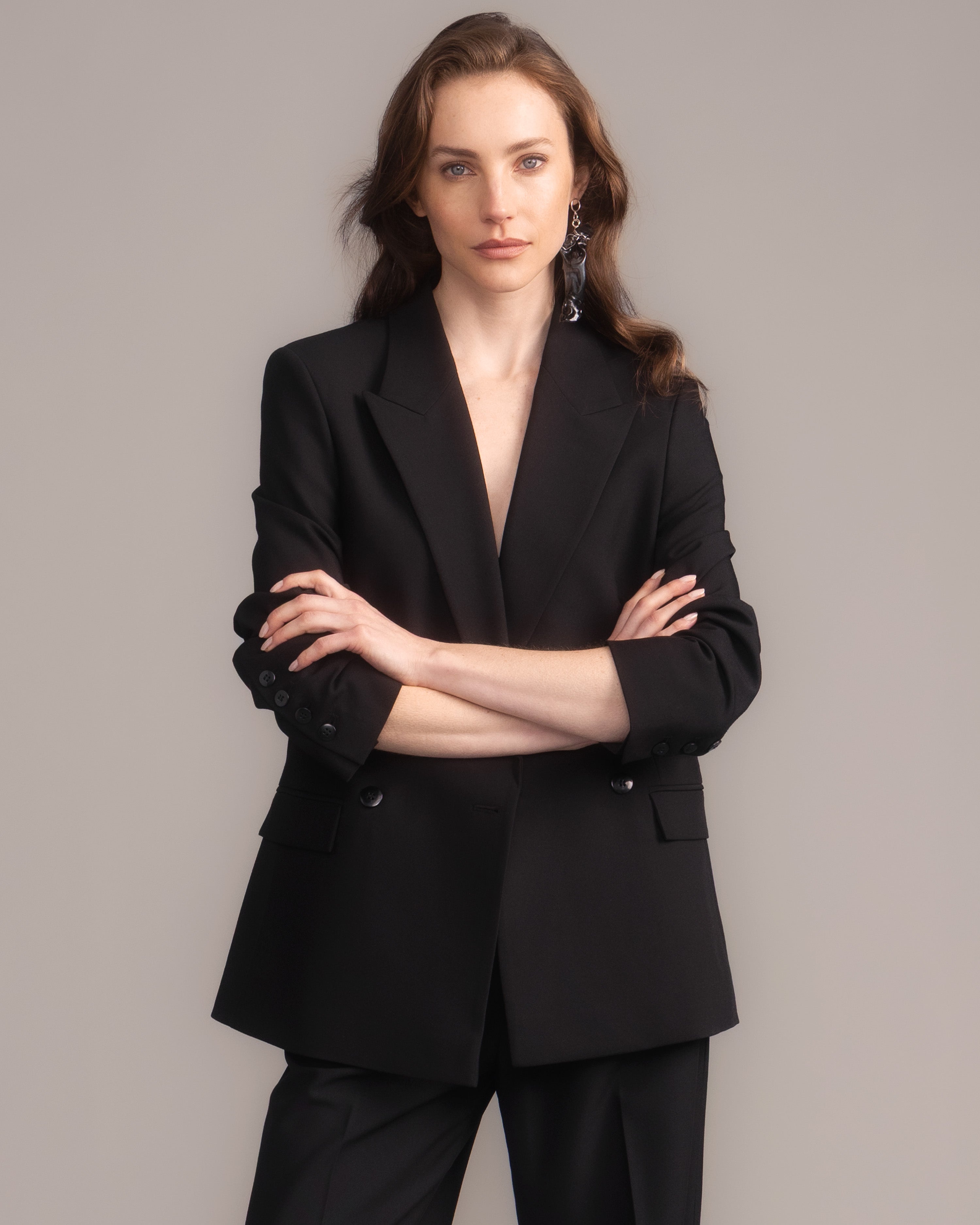 Gabardine Oversized Double-Breasted Blazer