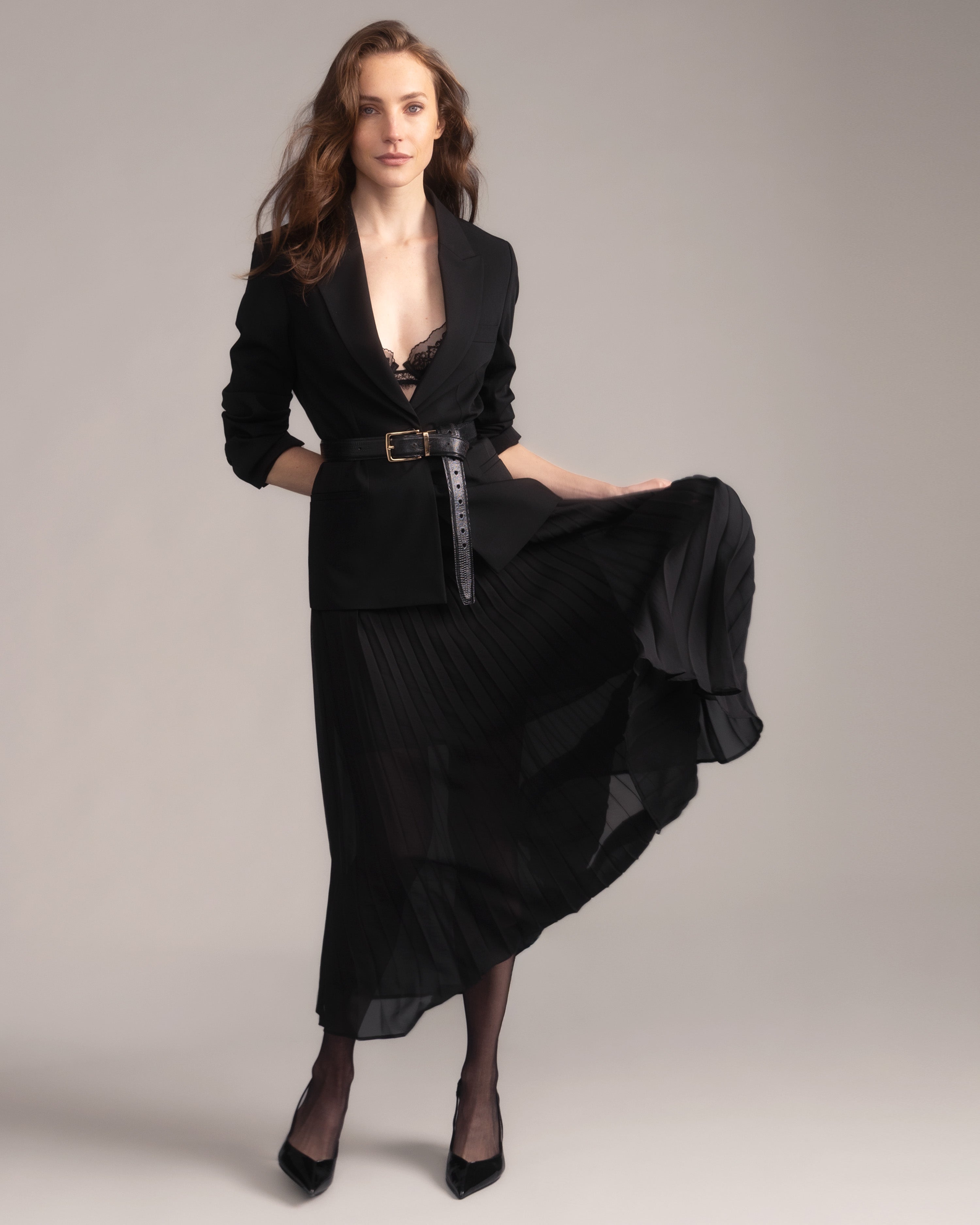 Gabardine Fitted Single-Breasted Blazer