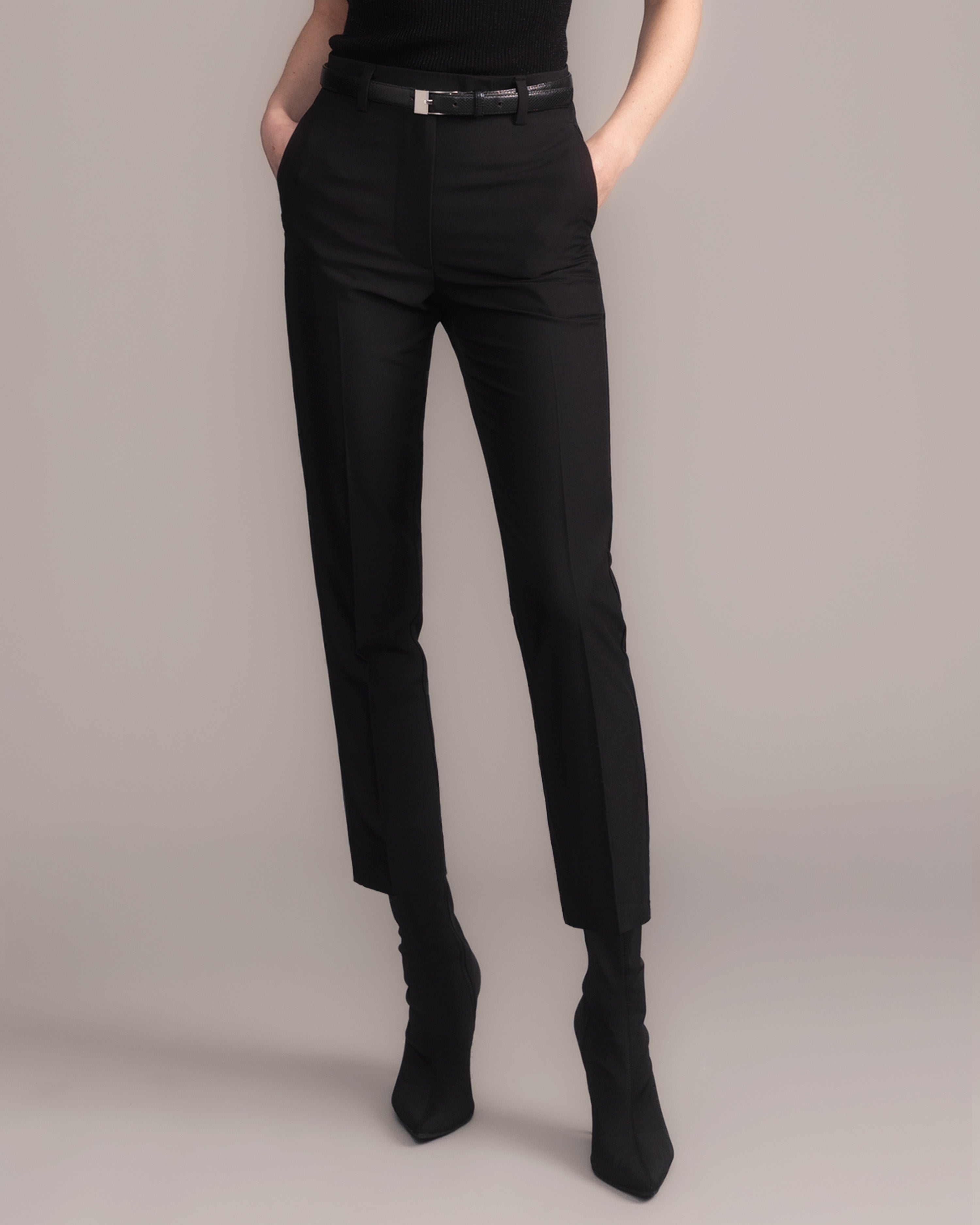 Gabardine Tapered Ankle Trousers